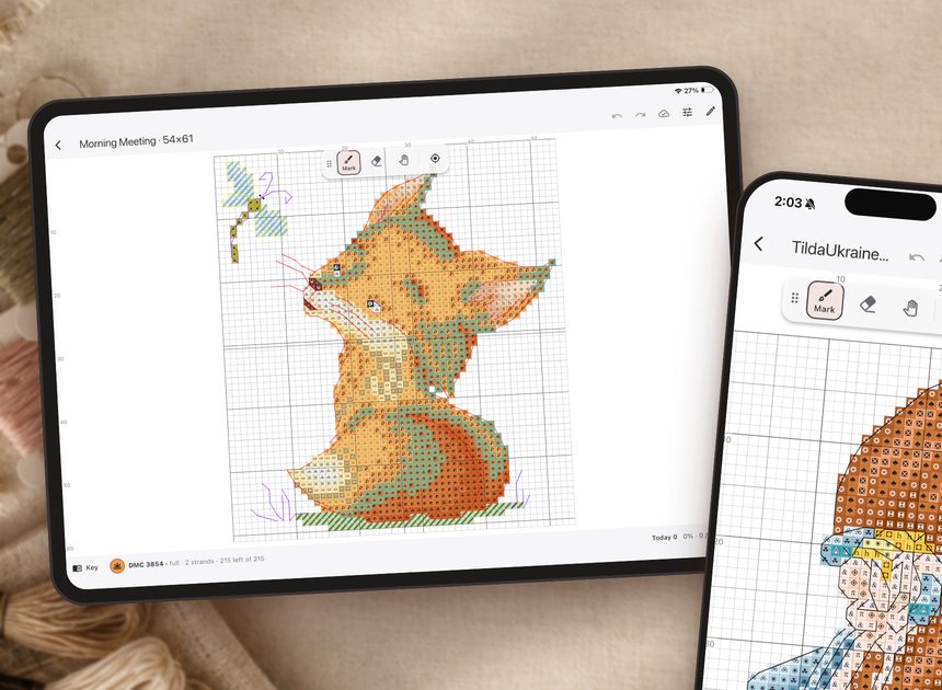 Ruta on iPad and iPhone: the Morning Meeting chart in colour on the iPad and Tilda Ukraine on the iPhone.