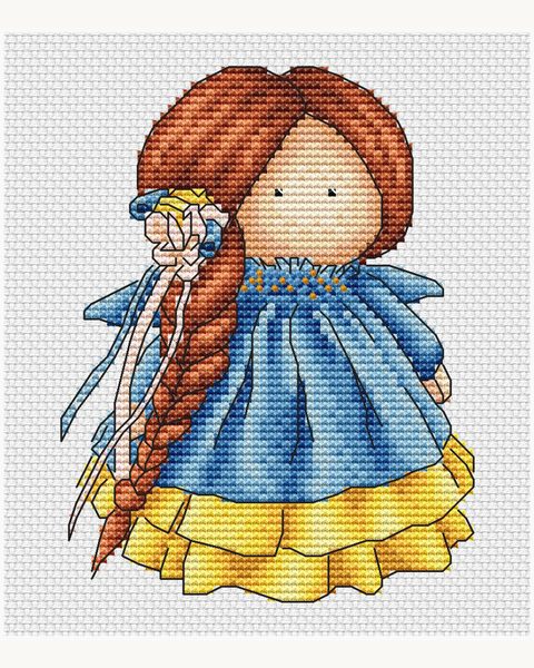 Tilda Ukraine by Mushlya: a stitched doll with a long braid in a blue and yellow dress.